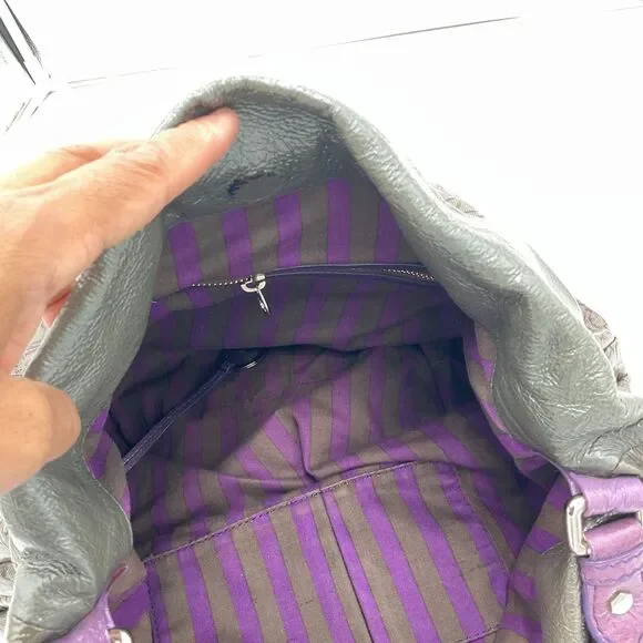 Marc By Marc Jacobs Large Patent Leather Handbag Shoulder Bag Hobo Grey Purple - Picture 11 of 15